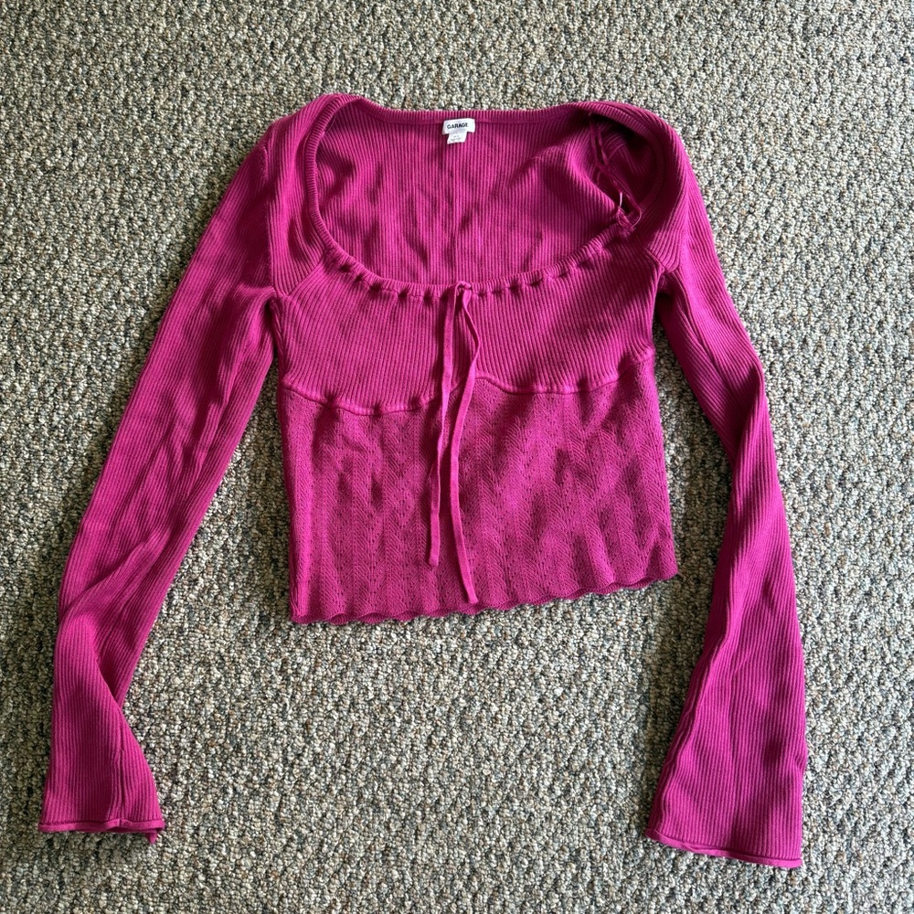Garage Fuchsia Ribbed Long Sleeve Blouse